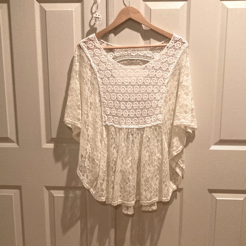American Rag flowy sleeve lace and crochet summer top